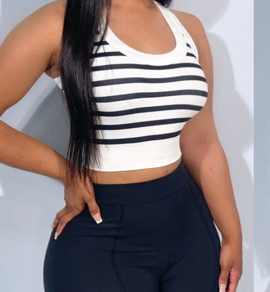 Black/White Crop Stripe Top