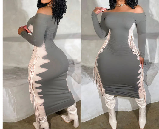 Side Fringes Olive Dress