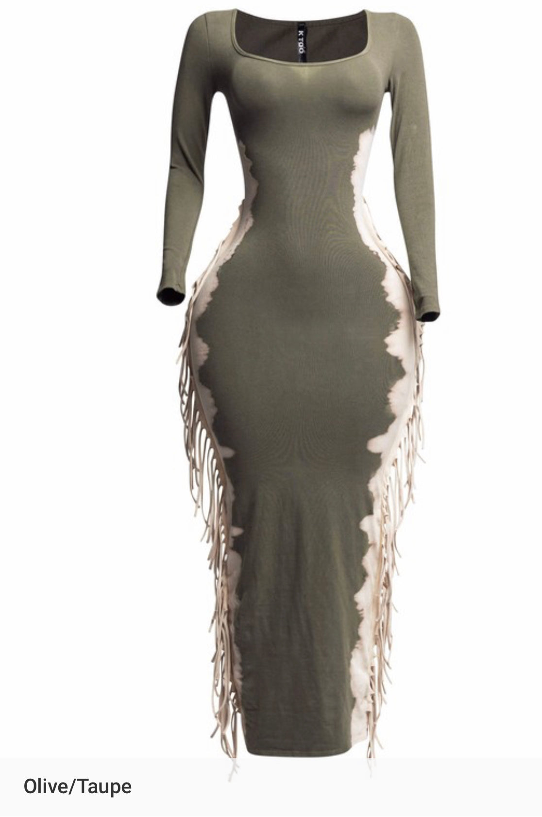Side Fringes Olive Dress