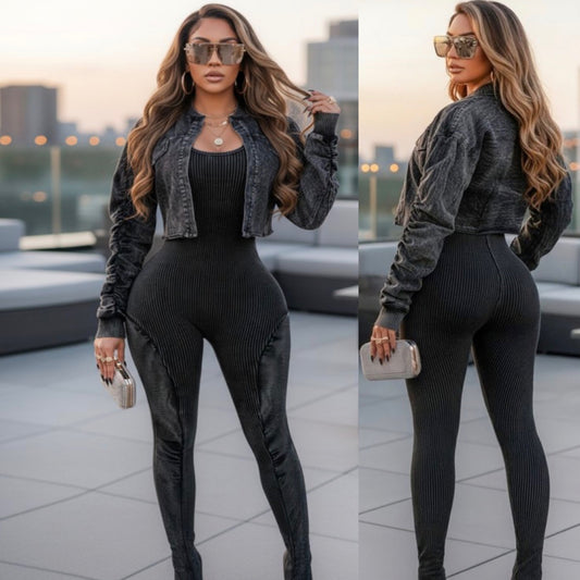 Missy Jacket w/matching Jumpsuit - Black