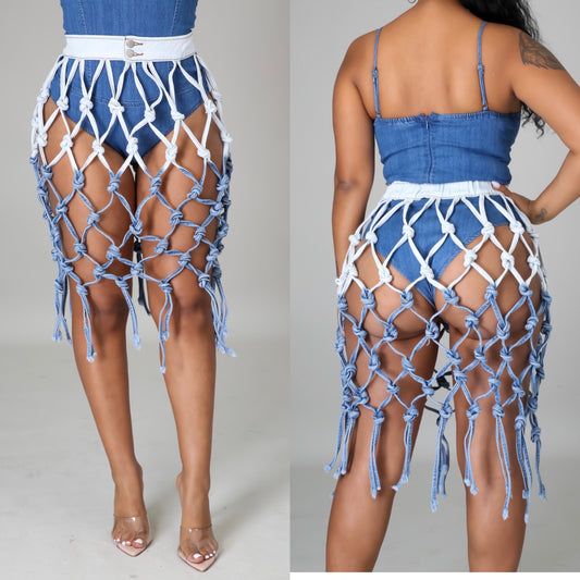 Caged Denim Skirt