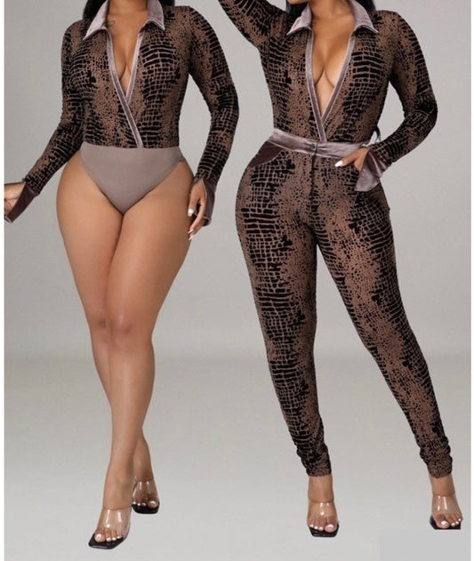 Set Apart Bodysuit Pant Set - Mocha/black