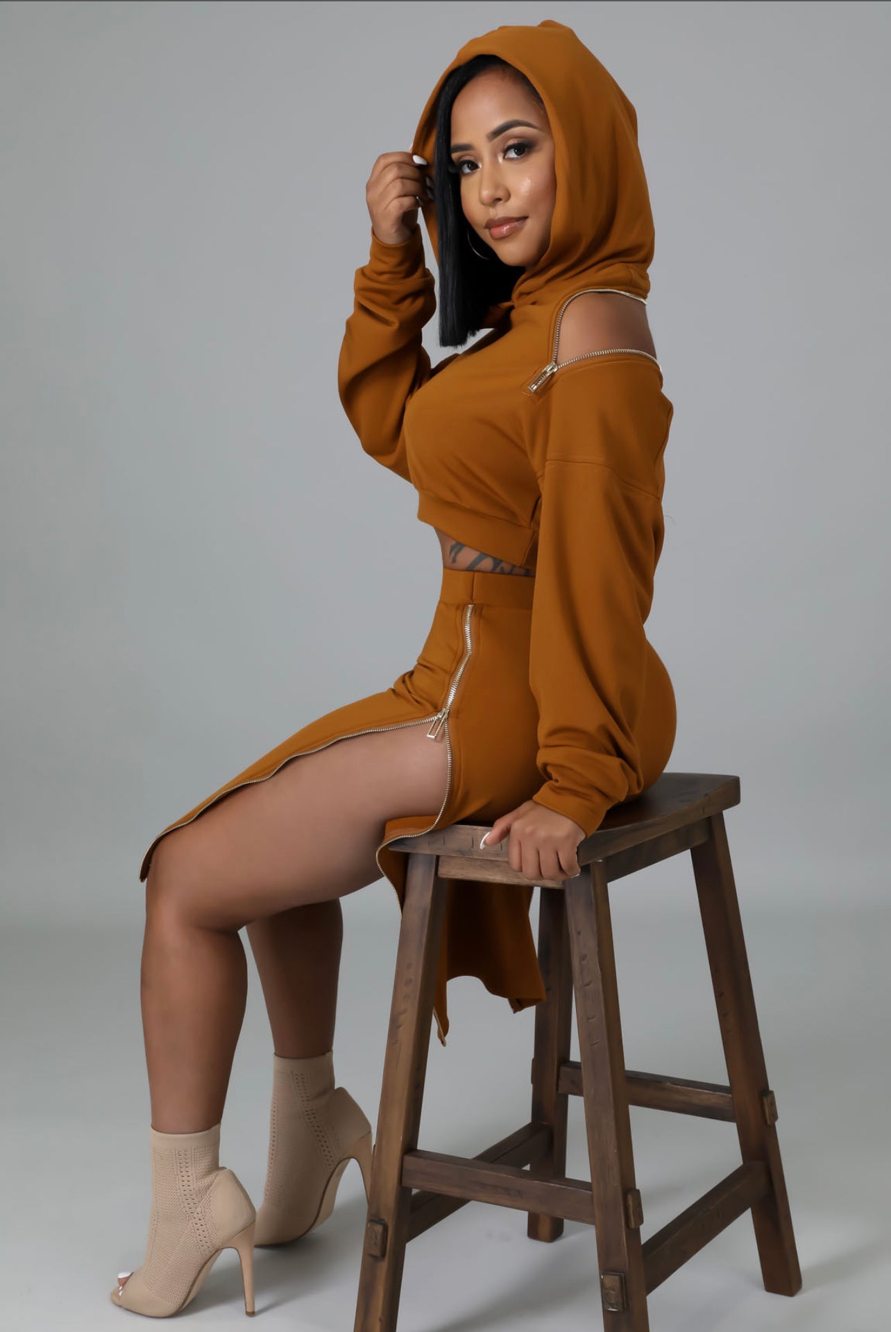 Affectionate Zipper Skirt Set