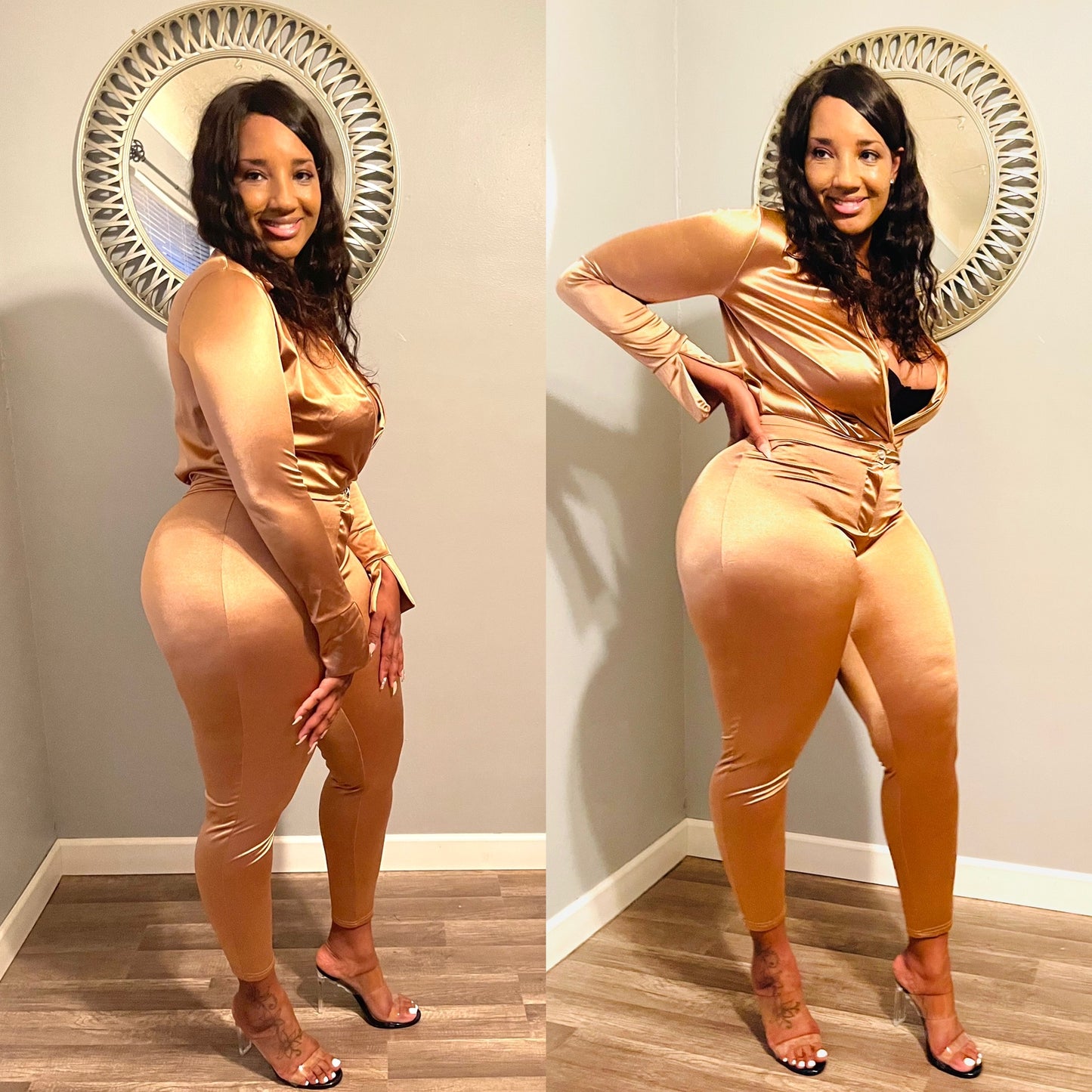 Motivated Satin Bodysuit Pant Set