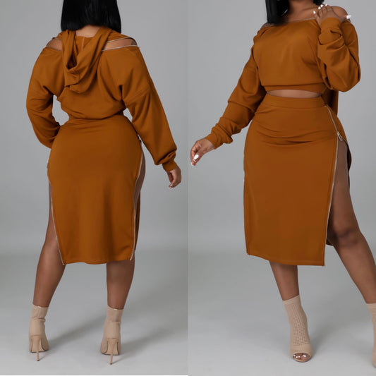 Affectionate Zipper Skirt Set