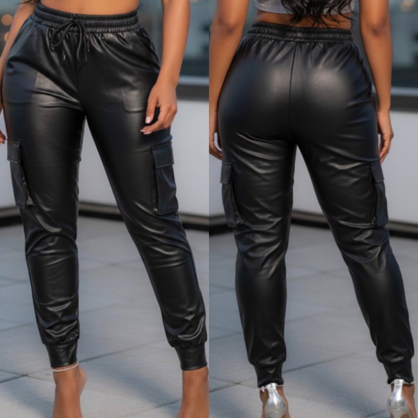 Faux Leather Joggers - Black