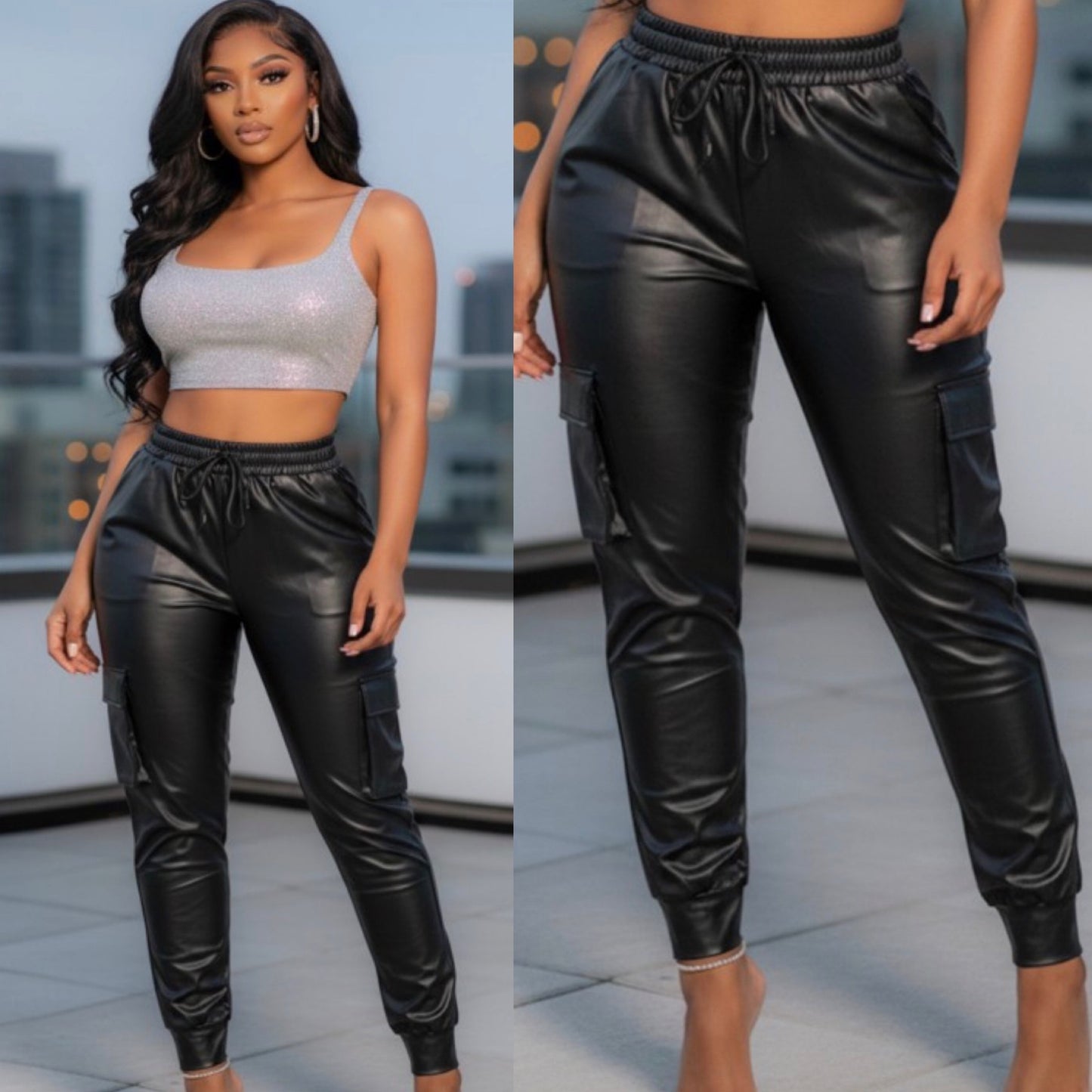 Faux Leather Joggers - Black