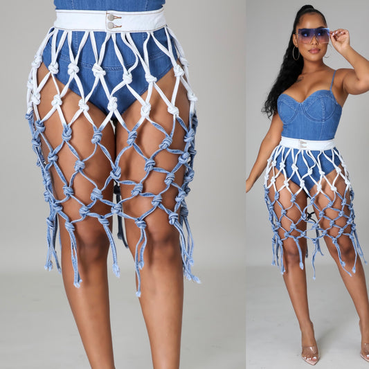Caged Denim Skirt